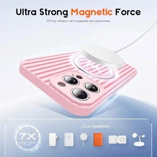 SKYLMW Compatible with iPhone 14 Pro Max Case with Magnetic Invisible Stand [Compatible with Mag-Safe][Cute Aesthetic Striped Pattern] Silicone 14 Pro Max Case for Women Men 6.7