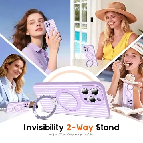 SKYLMW Compatible with iPhone 14 Pro Max Case with Magnetic Invisible Stand [Compatible with Mag-Safe][Cute Aesthetic Striped Pattern] Silicone 14 Pro Max Case for Women Men 6.7