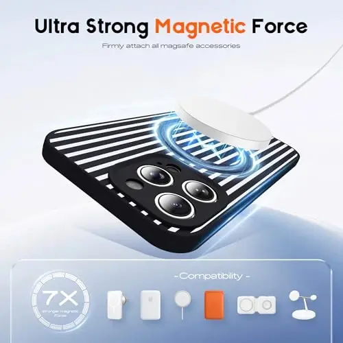 SKYLMW Compatible with iPhone 14 Pro Max Case with Magnetic Invisible Stand [Compatible with Mag-Safe][Cute Aesthetic Striped Pattern] Silicone 14 Pro Max Phone Case for Women Men 6.7