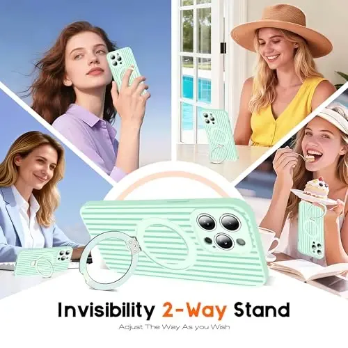 SKYLMW Compatible with iPhone 14 Pro Max Case with Magnetic Invisible Stand[Compatible with Mag-Safe][Cute Aesthetic Striped Pattern] Silicone 14 Pro Max Case for Women Men 6.7