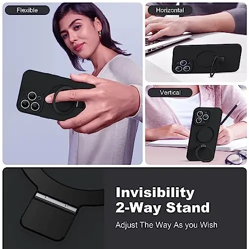 SKYLMW Designed for iPhone 14 Pro Max Case with Magnetic Invisible Stand Compatible with Mag-Safe Military Drop Tested Shockproof Silicone Phone Cases for Women Men 6.7'', Black - 2