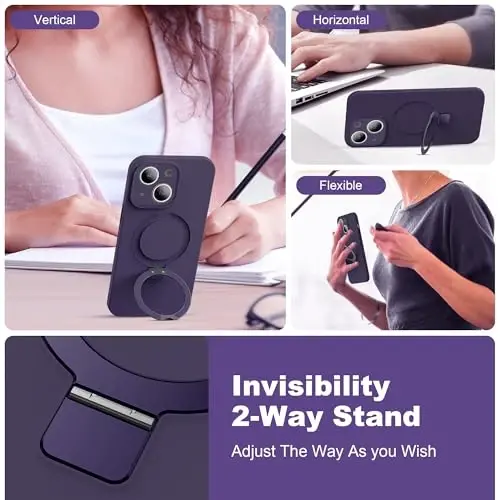 SKYLMW Designed for iPhone 14 Pro Max Case with Magnetic Invisible Stand Compatible with Mag-Safe Military Drop Tested Shockproof Silicone Phone Cases for Women Men 6.7'', Purple - SKYLMW (1)