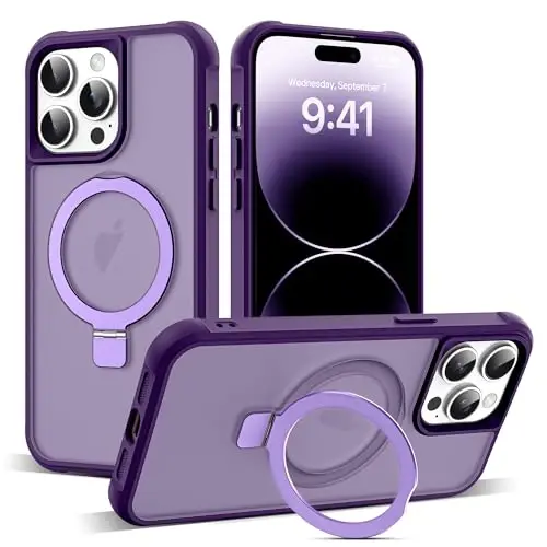SKYLMW Compatible with iPhone 14 Pro Max Case with Invisible Magnetic O-Ring Stand Military-Grade Translucent Case for iPhone 14 ProMax 6.7