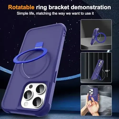 SKYLMW iPhone 14 Pro Max uchun g'ilof, ko'rinmas magnit O-Ring stend bilan, harbiy darajadagi yarim shaffof g'ilof iPhone 14 ProMax 6.7