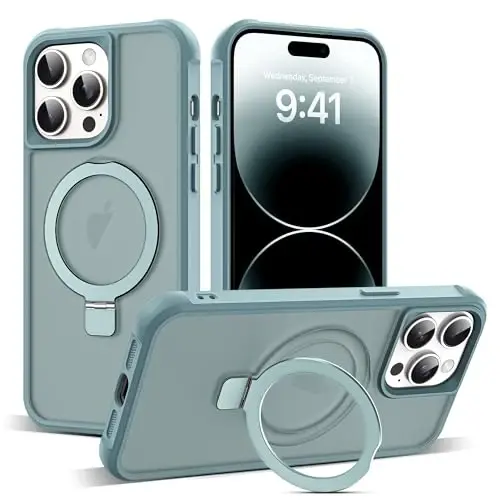 SKYLMW iPhone 14 Pro Max uchun ko'rinmas magnit O-Ring stendli harbiy darajadagi yarim shaffof g'ilof, iPhone 14 ProMax 6.7