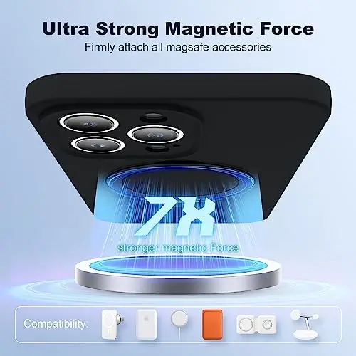 SKYLMW iPhone 14 Pro Max uchun mo'ljallangan g'ilof, magnitli ko'rinmas tayanchga ega, Mag-Safe bilan mos, harbiy darajada sinovdan o'tgan zarbaga chidamli silikon telefon g'iloflari ayollar va erkaklar uchun 6.7'', qora - 3