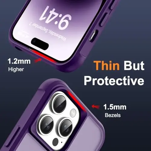 SKYLMW iPhone 14 Pro Max uchun mos keladigan ko'rinmas magnit O-Ring stendiga ega harbiy darajadagi yarim shaffof g'ilof iPhone 14 ProMax 6.7