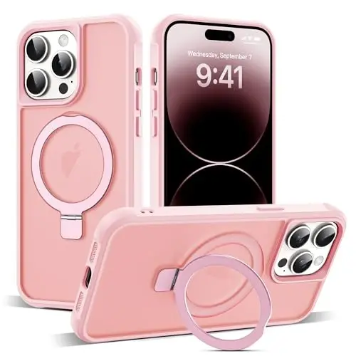 SKYLMW iPhone 14 Pro Max uchun mos keladigan, ko'rinmas magnit O-Ring stendiga ega harbiy darajadagi yarim shaffof g'ilof iPhone 14 ProMax 6.7