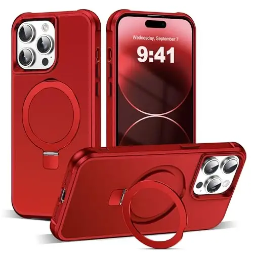 SKYLMW iPhone 14 Pro uchun g'ayrioddiy magnit O-Ring stendli harbiy standartdagi g'ilof, iPhone 14 Pro 6.1