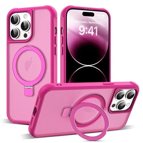 SKYLMW iPhone 14 Pro uchun g'ilof, ko'rinmas magnit O-Ring stendli, harbiy standartdagi yarim shaffof g'ilof iPhone 14 Pro 6.1