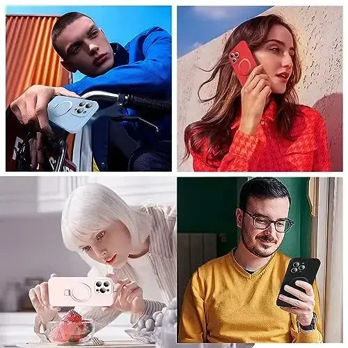 SKYLMW iPhone 14 Pro uchun magnitli ko'rinmas stendli g'ilof, Mag-Safe bilan mos, harbiy standartda tushishga chidamli, zarbaga bardoshli silikon telefon g'iloflari ayollar va erkaklar uchun 6.1'', qora - 6