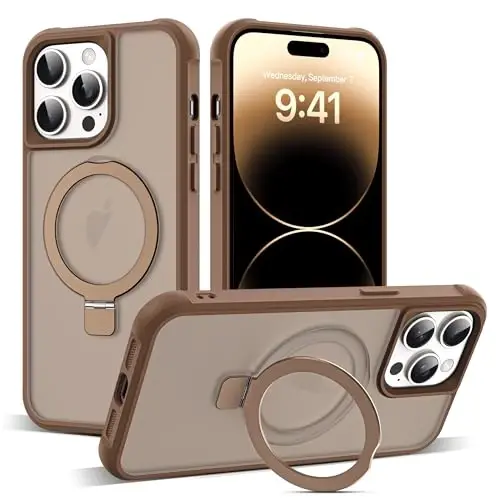 SKYLMW iPhone 14 Pro uchun mos keladigan, ko'rinmas magnit O-Ring stendiga ega, harbiy standartdagi yarim shaffof g'ilof iPhone 14 Pro 6.1