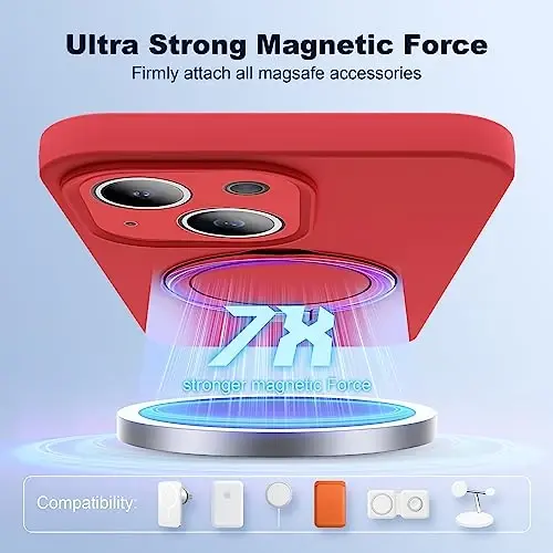 SKYLMW iPhone 14 uchun g'ilof, magnitli ko'rinmas tirgak bilan MagSafe bilan mos keladi, harbiycha tushish sinovidan o'tgan zarbga chidamli silikon iPhone 14 ayollar va erkaklar uchun telefon g'iloflari 6.1'' 2022, Qizil - 3