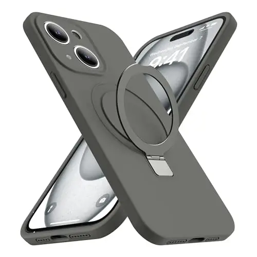 SKYLMW Designed for iPhone 15 Case with Magnetic Invisible Stand Compatible with MagSafe Military Drop Tested Shockproof Liquid Silicone iPhone 15 Phone Cases for Women Men 6.1'' 2023, L-Grey - 1
