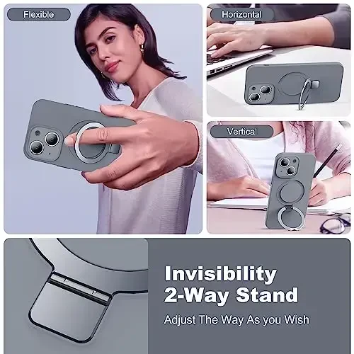 SKYLMW Designed for iPhone 15 Case with Magnetic Invisible Stand Compatible with Mag-Safe Military Drop Tested Shockproof Silicone Phone Case for Women Men 6.1'', Grey - SKYLMW (1)