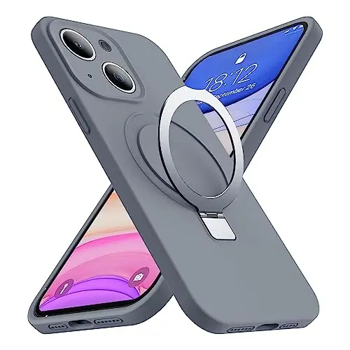 SKYLMW Designed for iPhone 15 Case with Magnetic Invisible Stand Compatible with Mag-Safe Military Drop Tested Shockproof Silicone Phone Case for Women Men 6.1'', Grey 