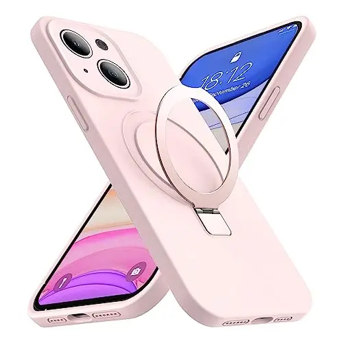 SKYLMW Designed for iPhone 15 Case with Magnetic Invisible Stand Compatible with Mag-Safe Military Drop Tested Shockproof Silicone Phone Case for Women Men 6.1'', Pink - 1