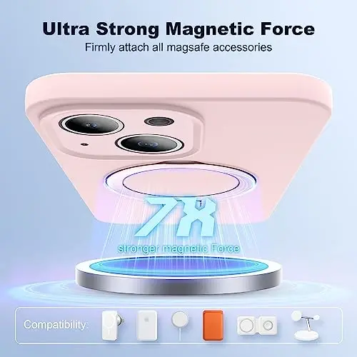 SKYLMW Designed for iPhone 15 Case with Magnetic Invisible Stand Compatible with Mag-Safe Military Drop Tested Shockproof Silicone Phone Case for Women Men 6.1'', Pink - 3