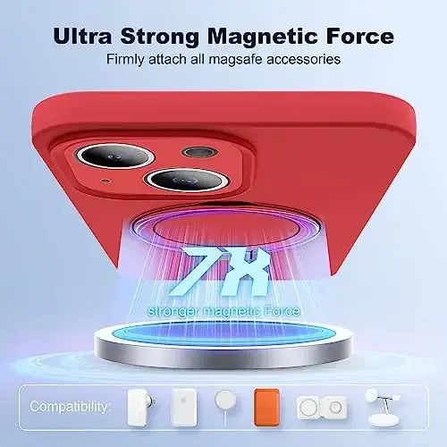 SKYLMW Designed for iPhone 15 Plus Case with Magnetic Invisible Stand Compatible with Mag-Safe Military Drop Tested Shockproof Silicone Phone Cases for Women Men 6.7'', Red - 3