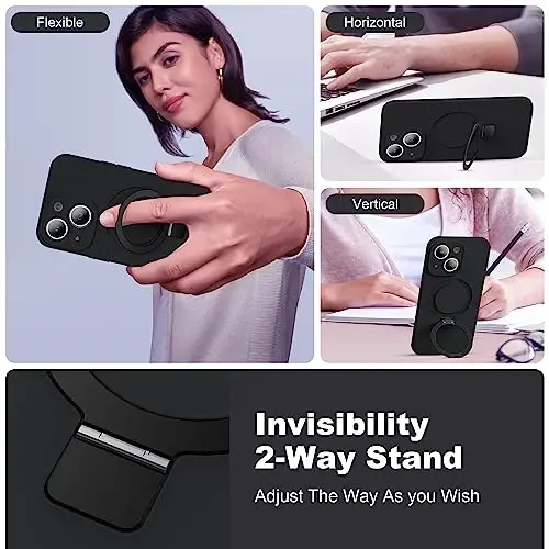 SKYLMW Designed for iPhone 15 Plus Case with Magnetic Invisible Stand Compatible with Mag-Safe Military Drop Tested Shockproof Silicone Phone Cases for Women Men 6.7'', Black - 2