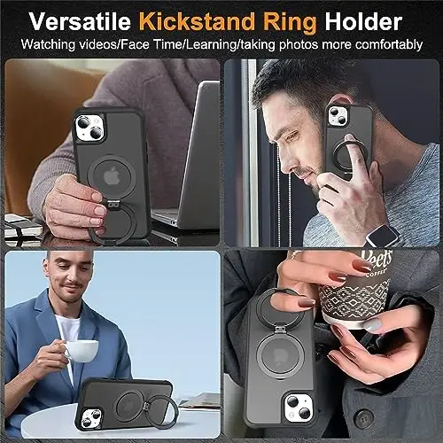 SKYLMW Compatible with iPhone 15 Plus Case with Invisible Magnetic O-Ring Stand Military-Grade Translucent Case for iPhone 15 Plus 6.7