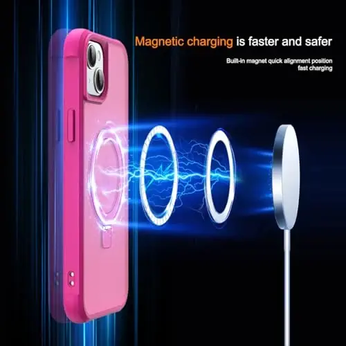 SKYLMW Compatible with iPhone 15 Plus Case with Invisible Magnetic O-Ring Stand Military-Grade Translucent Case for iPhone 15 Plus 6.7
