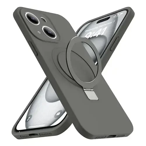 SKYLMW Designed for iPhone 15 Plus Case with Magnetic Invisible Stand Compatible with MagSafe Military Drop Tested Shockproof Liquid Silicone iPhone 15 Plus Phone Case for Women Men 6.7'' 2023, L-Grey - SKYLMW