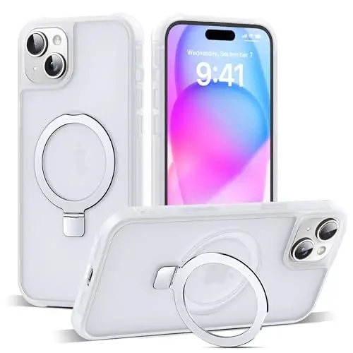 SKYLMW iPhone 15 Plus uchun g'ayrioddiy magnit O-Ring stendiga ega bo'lgan harbiy standartdagi telefon qutisi iPhone 15 Plus 6.7