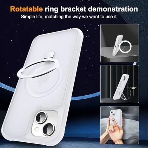 SKYLMW iPhone 15 Plus uchun g'ayrioddiy magnit O-Ring stendiga ega bo'lgan harbiy standartdagi telefon qutisi iPhone 15 Plus 6.7