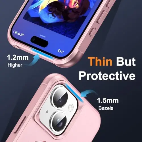 SKYLMW iPhone 15 Plus uchun g'ilof, ko'rinmas magnit O-Ring stendli, harbiy darajadagi g'ilof iPhone 15 Plus 6.7