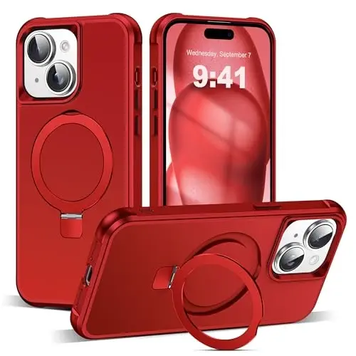 SKYLMW iPhone 15 Plus uchun g'ilof, ko'rinmas magnit O-Ring stendli, harbiy darajadagi g'ilof iPhone 15 Plus 6.7