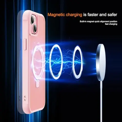 SKYLMW iPhone 15 Plus uchun g'ilof, ko'rinmas magnit O-Ring stendli, harbiy darajadagi yarim shaffof g'ilof iPhone 15 Plus 6.7