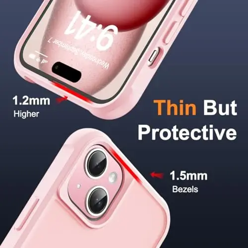 SKYLMW iPhone 15 Plus uchun g'ilof, ko'rinmas magnit O-Ring stendli, harbiy darajadagi yarim shaffof g'ilof iPhone 15 Plus 6.7