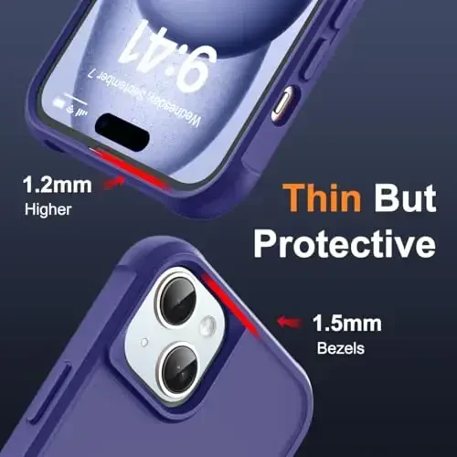 SKYLMW iPhone 15 Plus uchun g'ilof, ko'rinmas magnit O-Ring stendli, harbiy darajadagi yarim shaffof g'ilof iPhone 15 Plus 6.7