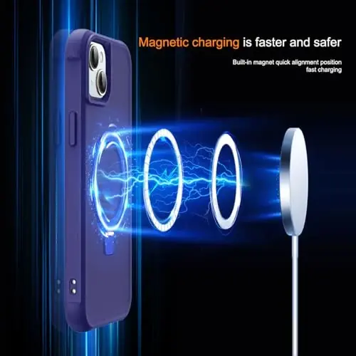 SKYLMW iPhone 15 Plus uchun g'ilof, ko'rinmas magnit O-Ring stendli, harbiy darajadagi yarim shaffof g'ilof iPhone 15 Plus 6.7