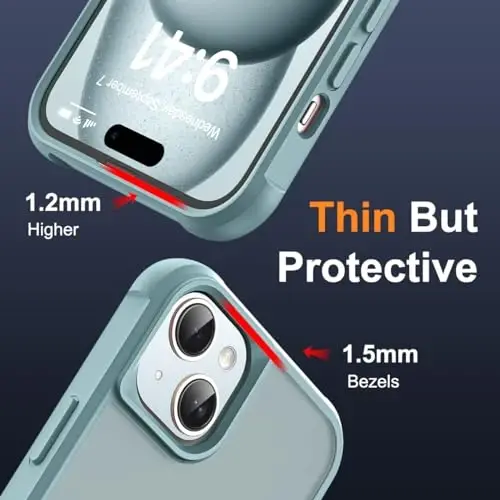 SKYLMW iPhone 15 Plus uchun g'ilof, ko'rinmas magnit O-Ring stendli, harbiy standartdagi yarim shaffof g'ilof iPhone 15 Plus 6.7