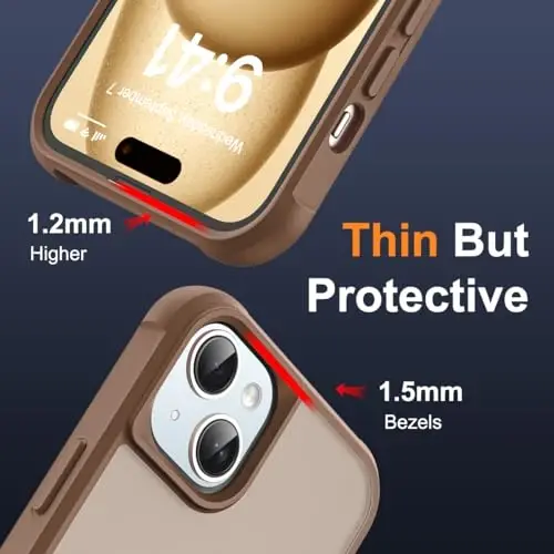 SKYLMW iPhone 15 Plus uchun g'ilof, ko'rinmas magnit O-Ring stendli, harbiy standartga mos yarim shaffof g'ilof iPhone 15 Plus 6.7