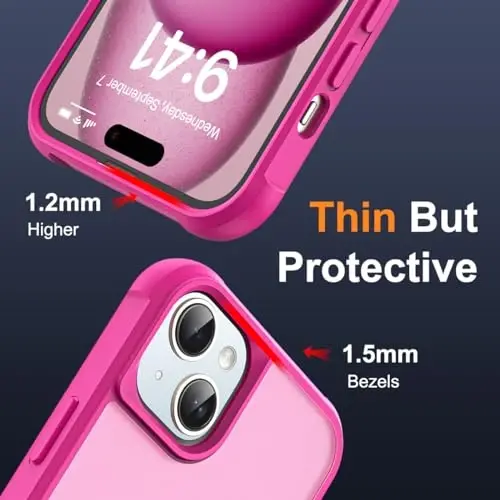 SKYLMW iPhone 15 Plus uchun g'ilof, ko'rinmas magnit O-Ring stendli, harbiy standartga mos yarim shaffof g'ilof iPhone 15 Plus 6.7