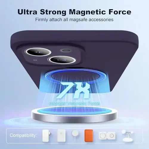 SKYLMW iPhone 15 Plus uchun moʻljallangan magnitli koʻrinmas stendli gʻilof Mag-Safe bilan mos keladi Harbiy sinovdan oʻtgan zarbaga chidamli silikon telefon gʻiloflari ayollar va erkaklar uchun 6,7 dyuym, binafsha - 3