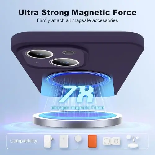 SKYLMW iPhone 15 Plus uchun moʻljallangan magnitli koʻrinmas stendli gʻilof Mag-Safe bilan mos keladi Harbiy sinovdan oʻtgan zarbaga chidamli silikon telefon gʻiloflari ayollar va erkaklar uchun 6,7 dyuym, binafsha - 3