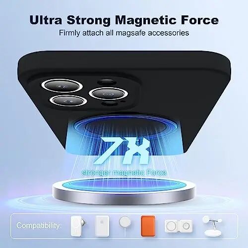 SKYLMW Compatible with iPhone 15 Pro Case with Magnetic Invisible Stand Compatible with Mag-Safe Military Drop Tested Shockproof Silicone 15 Pro Phone Cases for Women Men 6.1'', Black - 3