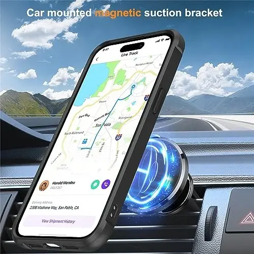 SKYLMW Compatible with iPhone 15 Pro Case with Invisible Magnetic O-Ring Stand Military-Grade Translucent Case for iPhone 15 Pro 6.1