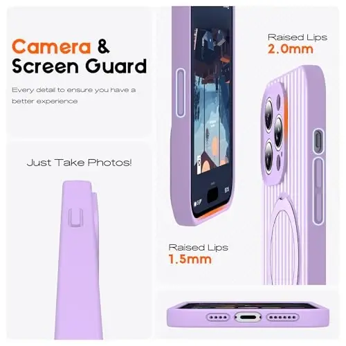 SKYLMW Compatible with iPhone 15 Pro Max Case with Magnetic Invisible Stand [Compatible with Mag-Safe][Cute Aesthetic Striped Pattern] Silicone 15 Pro Max Case for Women Men 6.7
