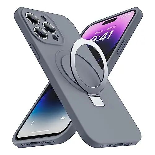 SKYLMW Designed for iPhone 15 Pro Max Case with Magnetic Invisible Stand Compatible with Mag-Safe Military Drop Tested Shockproof Silicone Phone Cases for Women Men 6.7'', Grey - SKYLMW