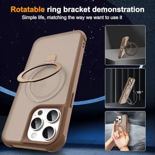 SKYLMW Compatible with iPhone 15 Pro Max Case with Invisible Magnetic O-Ring Stand Military-Grade Translucent Case for iPhone 15 ProMax 6.7