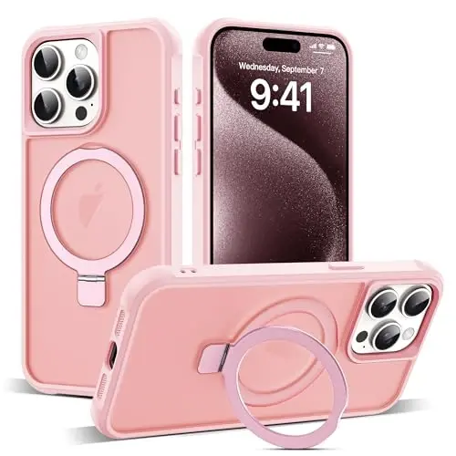 SKYLMW Compatible with iPhone 15 Pro Max Case with Invisible Magnetic O-Ring Stand Military-Grade Translucent Case for iPhone 15 ProMax 6.7