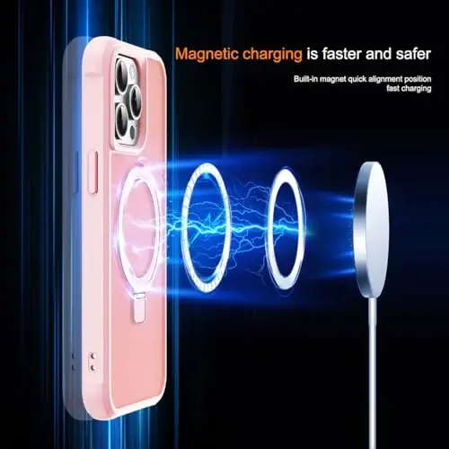 SKYLMW Compatible with iPhone 15 Pro Max Case with Invisible Magnetic O-Ring Stand Military-Grade Translucent Case for iPhone 15 ProMax 6.7