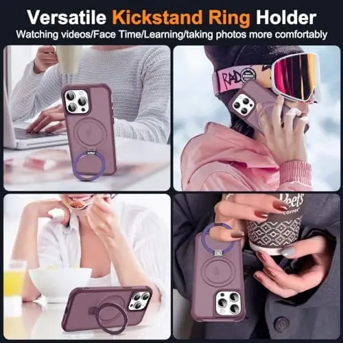 SKYLMW Compatible with iPhone 15 Pro Max Case with Invisible Magnetic O-Ring Stand Military-Grade Translucent Case for iPhone 15 ProMax 6.7