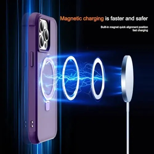 SKYLMW Compatible with iPhone 15 Pro Max Case with Invisible Magnetic O-Ring Stand Military-Grade Translucent Case for iPhone 15 ProMax 6.7