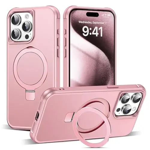 SKYLMW iPhone 15 Pro Max uchun g'ilof, ko'rinmas magnit O-Ring stendli harbiy darajadagi g'ilof iPhone 15 ProMax 6.7
